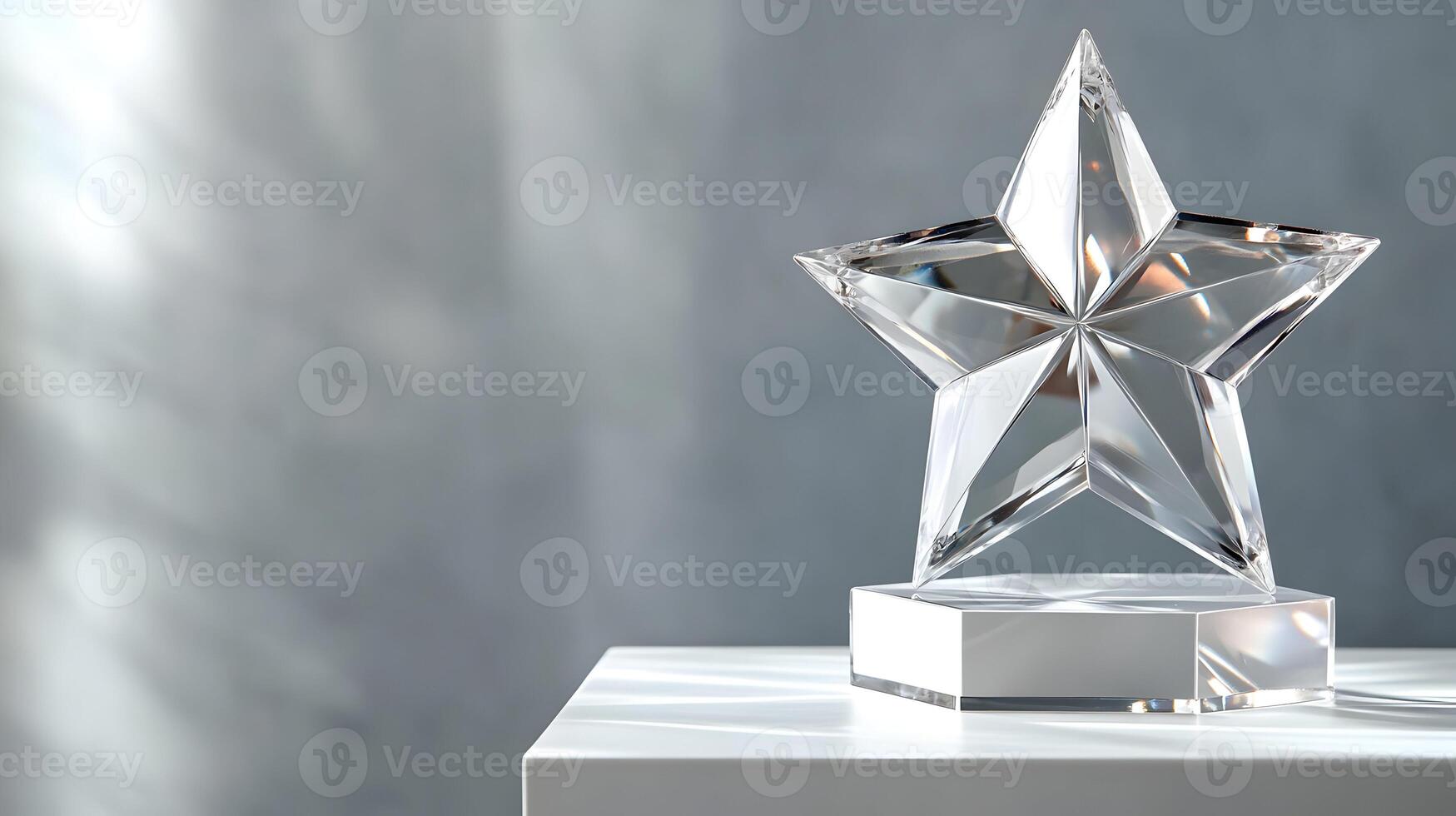 Brilliant Crystal Star Award on Minimalist Stand, Symbolizing Excellence and Achievement photo