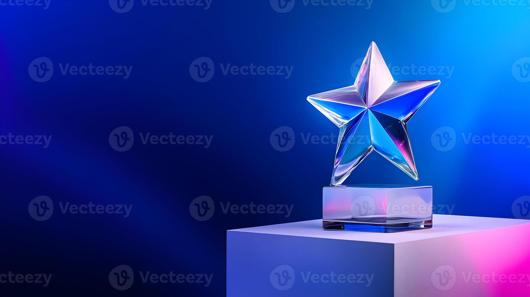 Elegant crystal star award on modern platform, symbolizing achievement and recognition photo