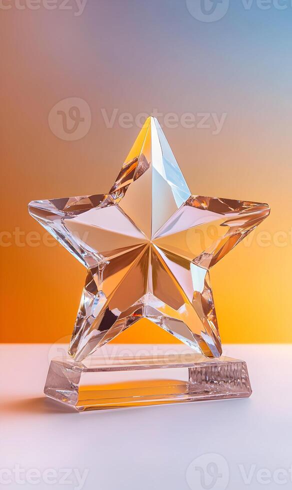 Elegant crystal star trophy gleaming on a gradient backdrop celebrating success recognition photo