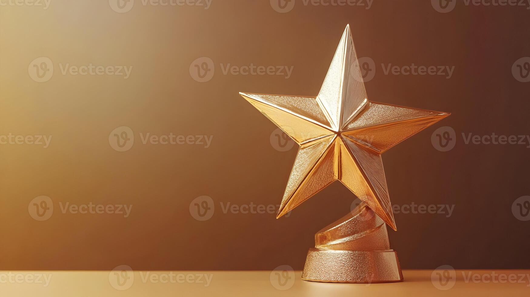 Golden Star Trophy on Brown Background Representing Success and Achievement photo