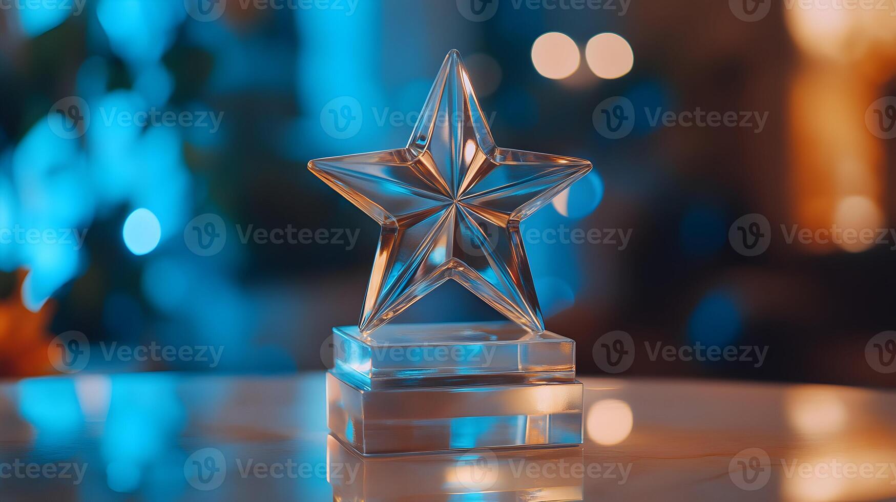 Elegant Crystal Star Award Standing Tall Against a Softly Lit Background photo