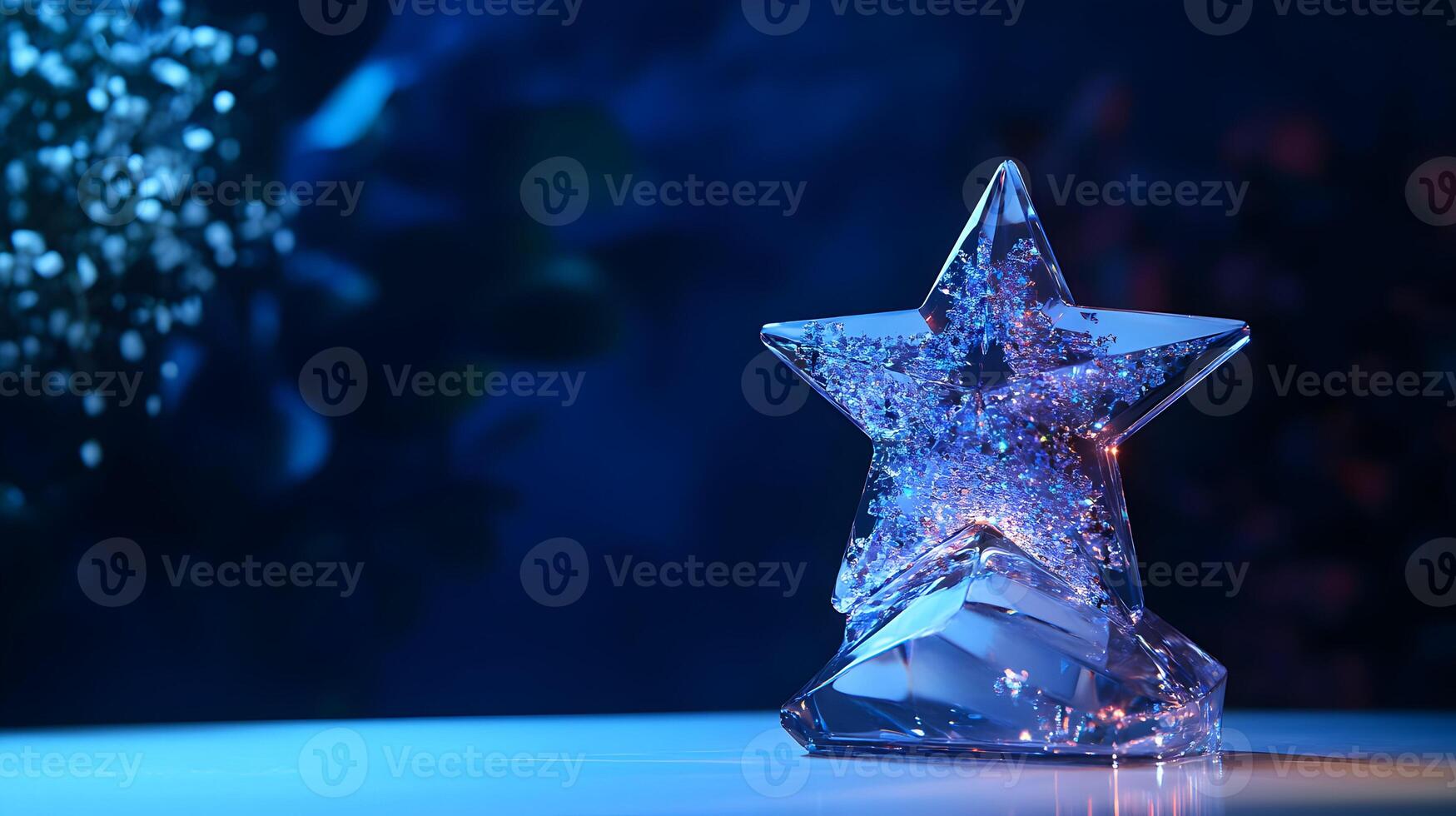 Captivating crystal star with shimmering textures against a mesmerizing dark background photo