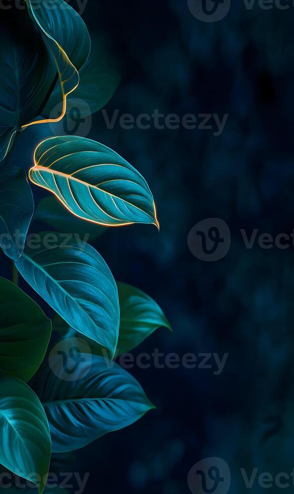Elegant Tropical Foliage with Golden Edges, A Luxurious Botanical Display for Backgrounds photo