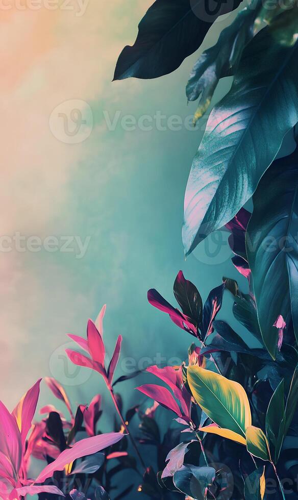 Botanical beauty vibrant flora against dreamy pastel sky evoking serene natural artwork photo