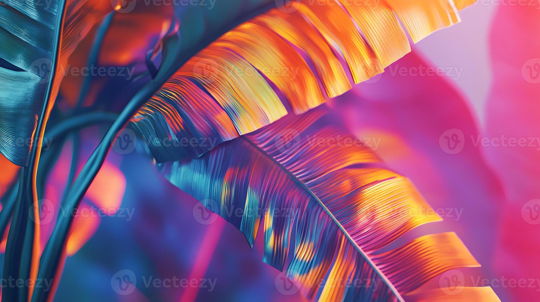 Vibrant tropical leaves with colorful gradients create a captivating botanical display photo