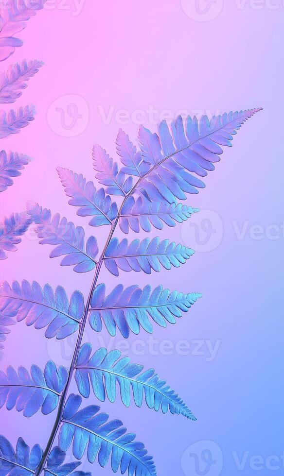 Radiant Fern, Captivating Neon Hues Illuminating a Delicate Botanical Wonder on Gradient photo