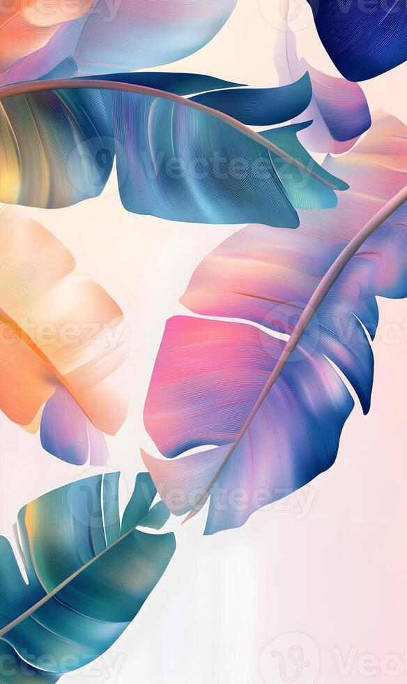 Vibrant Tropical Foliage, A Gradient of Colorful Banana Leaves Against a Soft Background photo