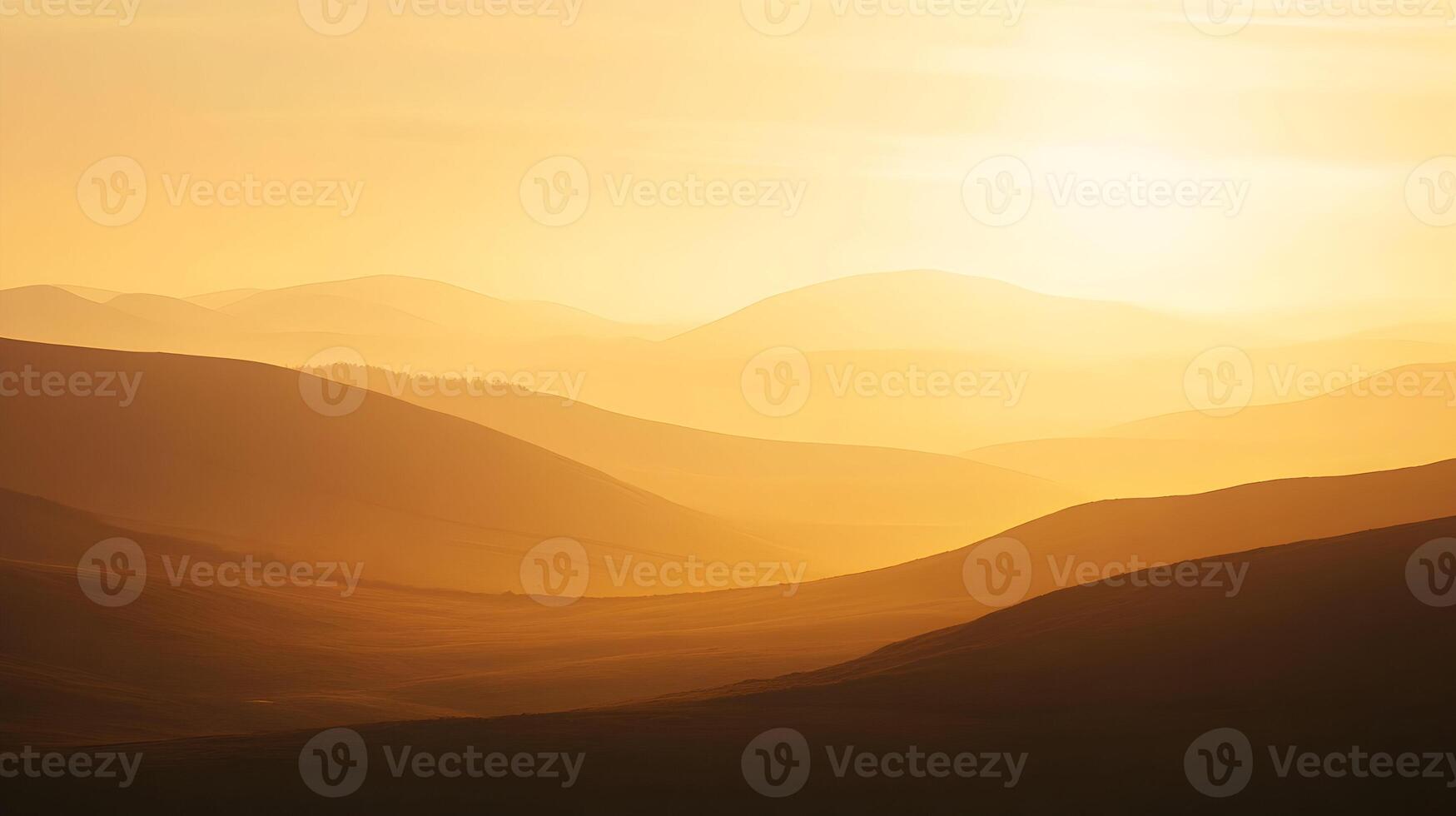 Golden layers of rolling hills at sunset create a stunning serene landscape scene photo