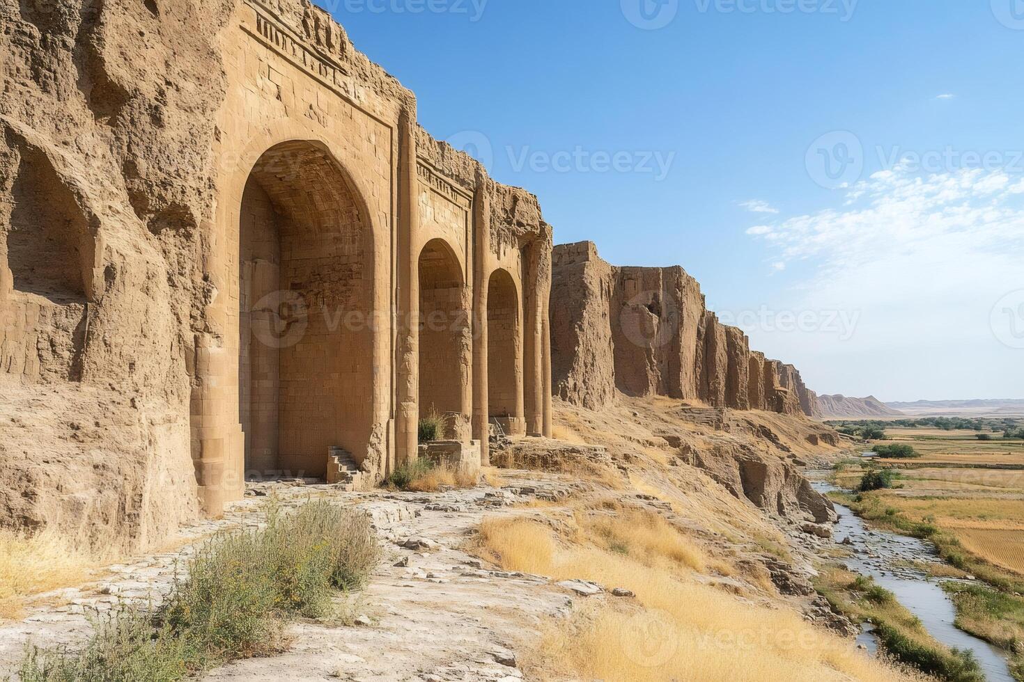 Taq-e Kisra arch overlooking dry valley in Ctesiphon, Iraq photo