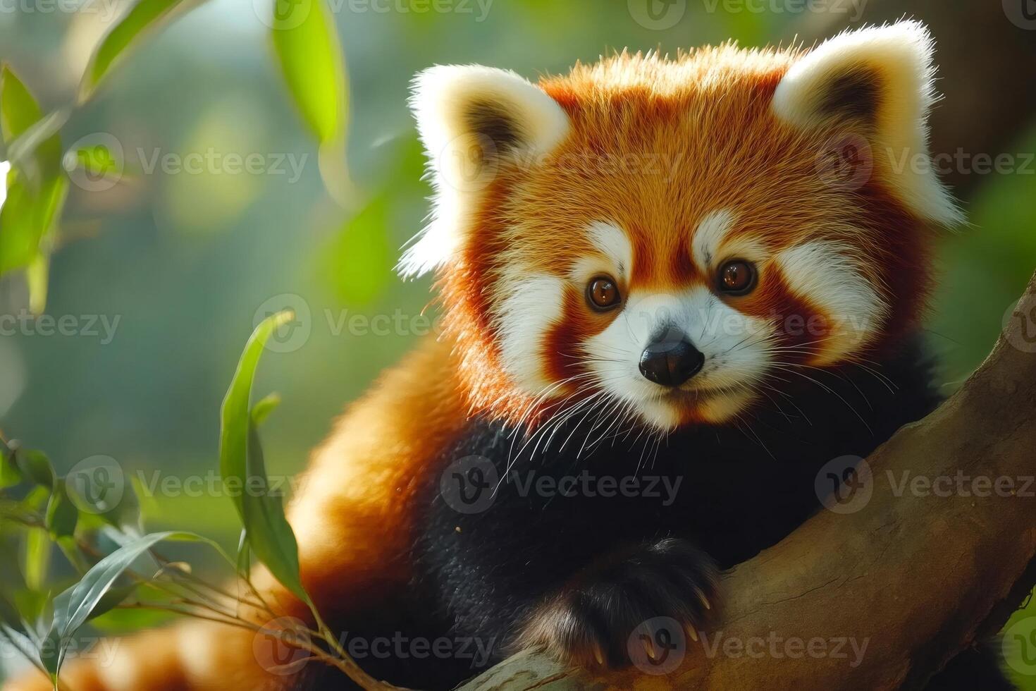 Firefox, red panda, resting on a branch, looking at viewer photo