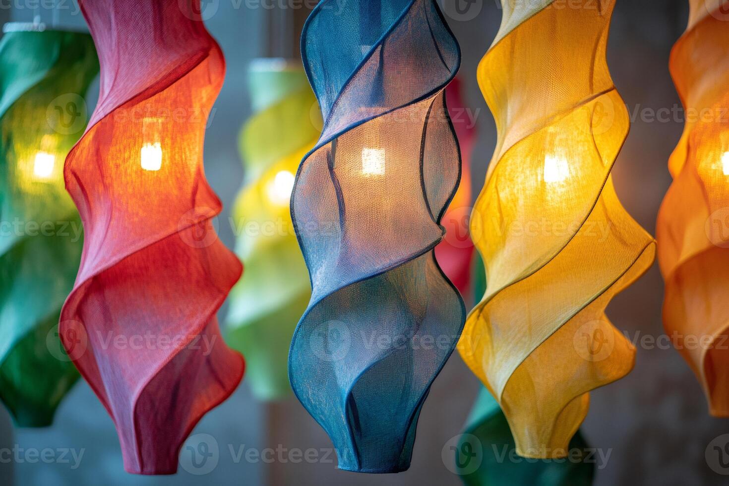 Colorful spiral lamps illuminating a modern interior design photo