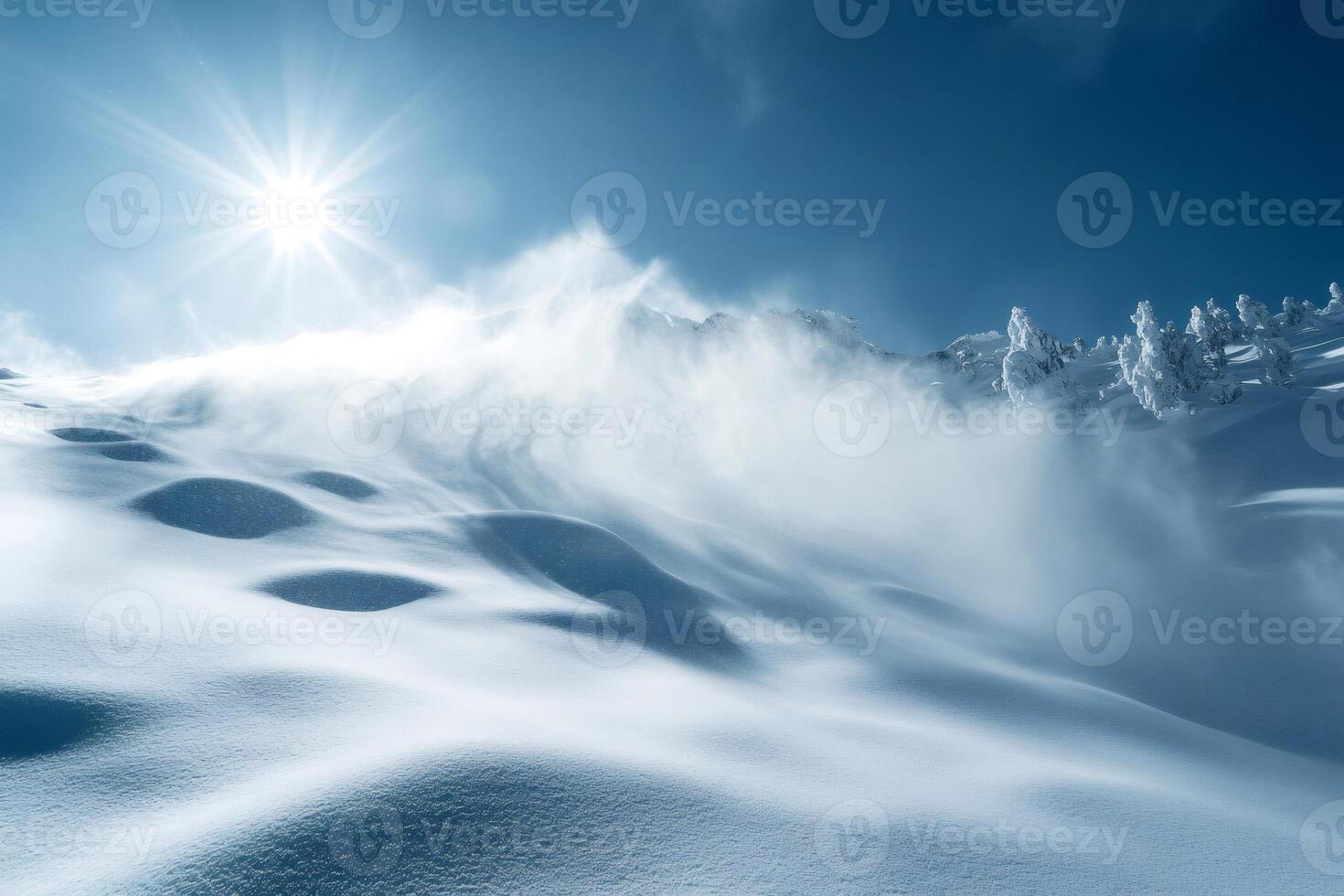 Majestic Snowy Landscape with Sunlit Peaks photo