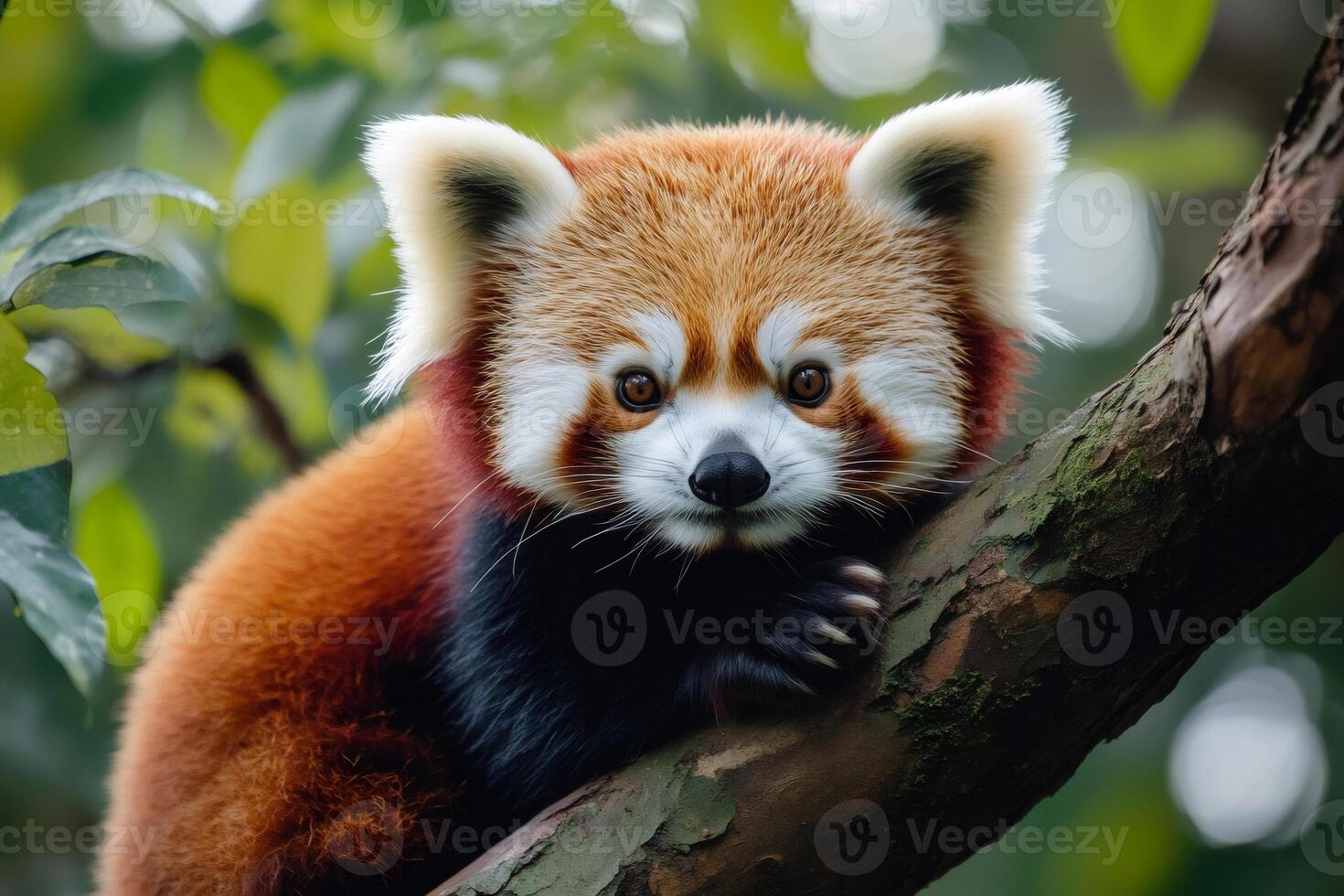 Firefox, or red panda, resting on a tree branch, looking adorable photo