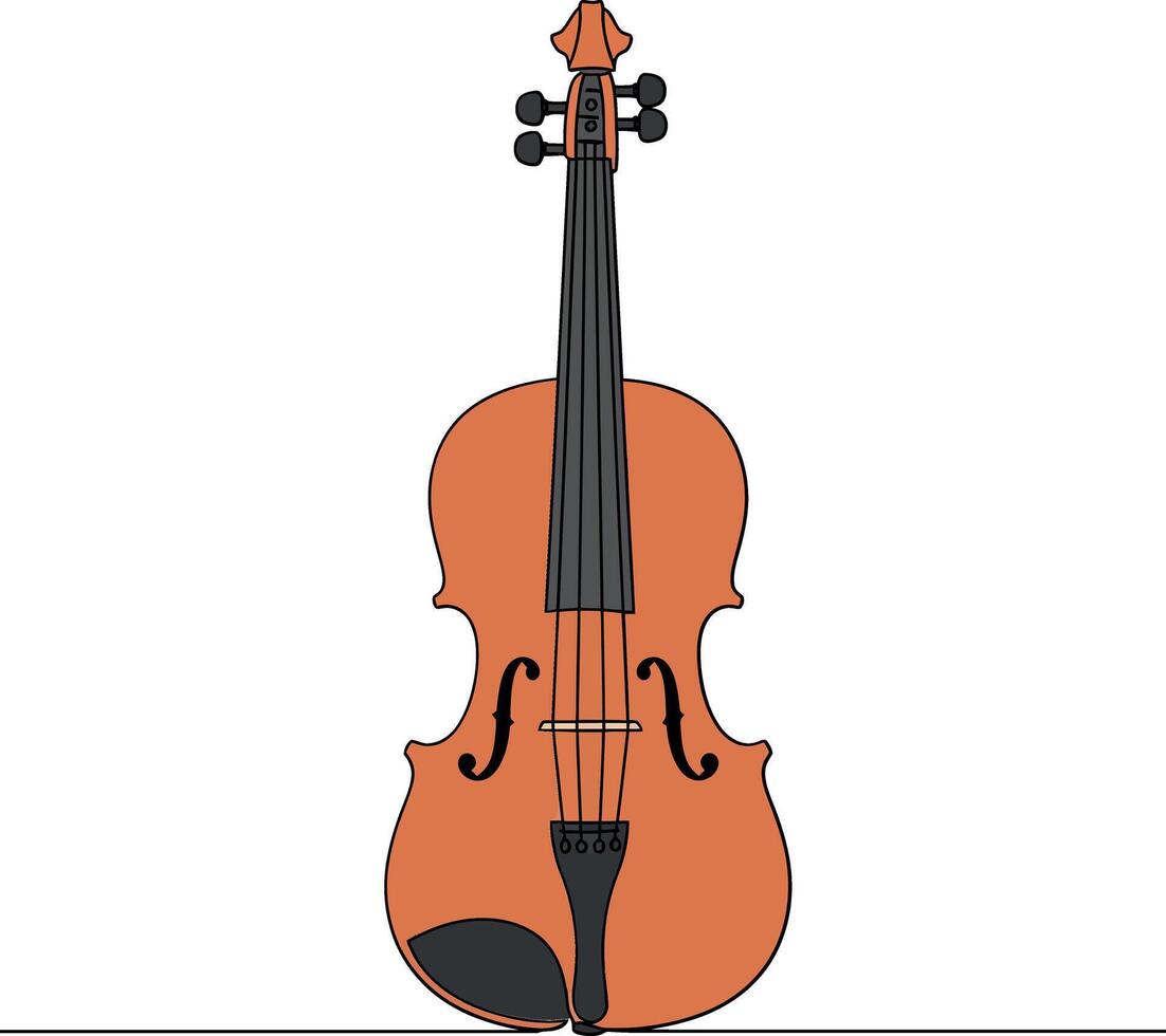 A detailed illustration of a classic wooden violin standing elegantly against a plain white background showcasing its curves and fine craftsmanship in art vector