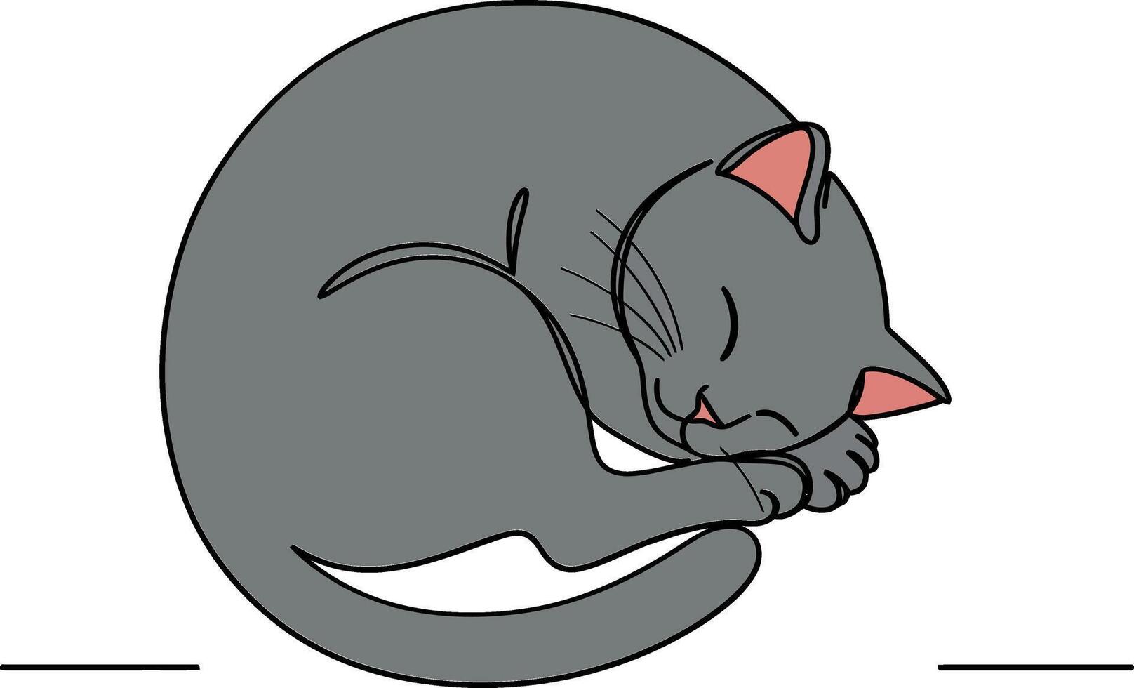 Gray cat curled up in a cozy position, showcasing a minimal design style in art vector