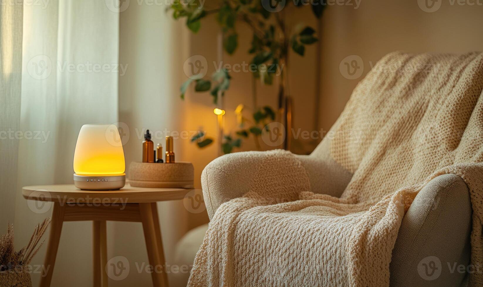 A white chair with a blanket on it photo