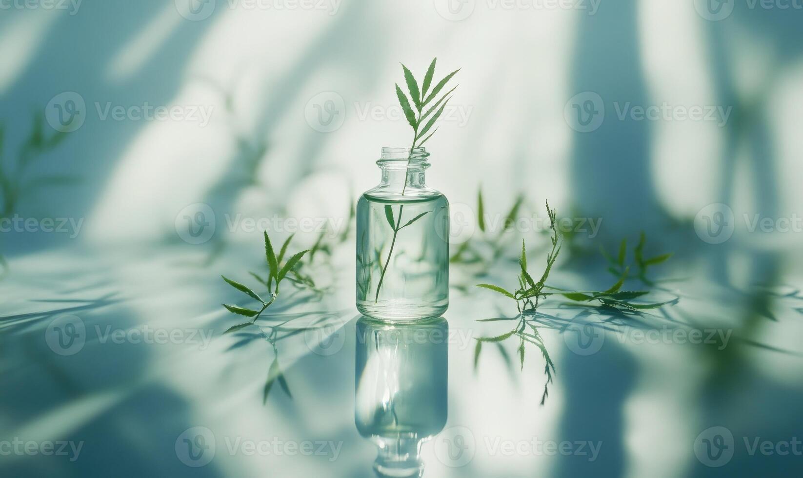 A glass bottle with a plant inside of it photo