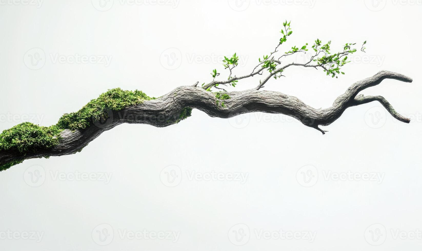 a branch with moss and leaves on it photo