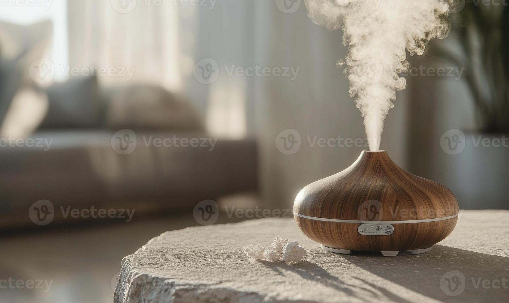 A small wooden diffuser with a white label on it photo