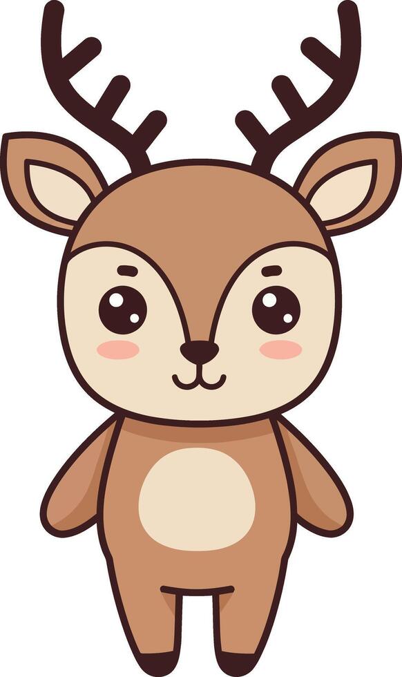 Cute cartoon deer character in a minimal style with large eyes and antlers in a joyful pose illustration vector