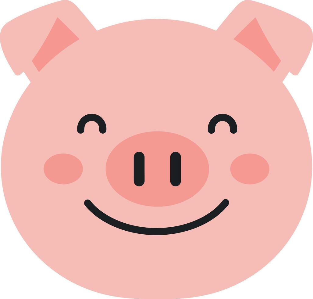 Cute smiling pig face character in minimal flat design illustration vector