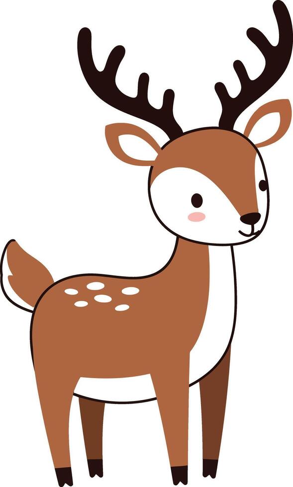 Cute young deer with spotted fur and antlers in a minimal flat illustration vector