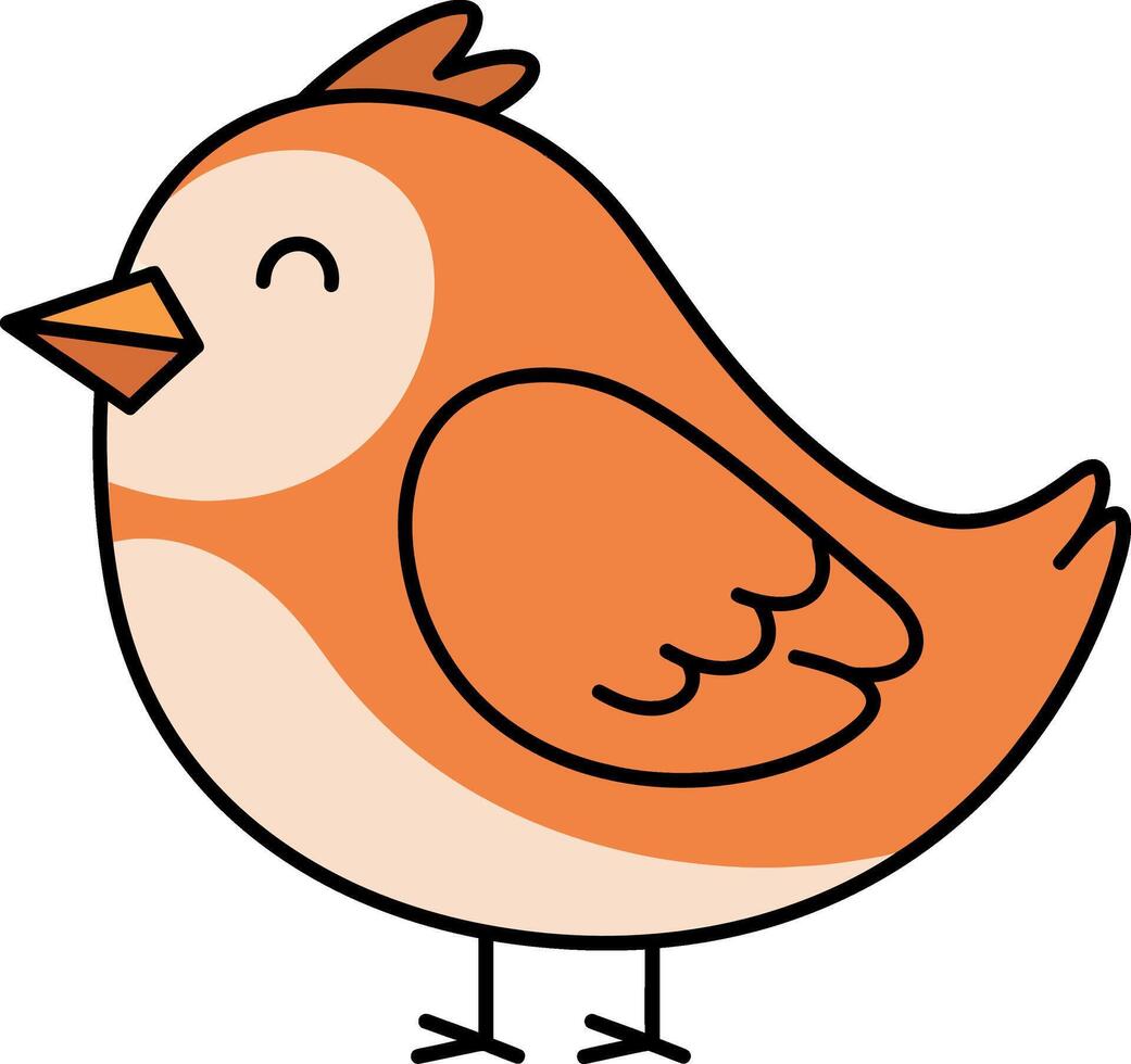 Cute orange bird with simple lines and cheerful expression in flat illustration vector