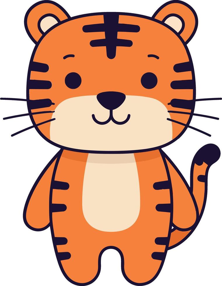 Cute cartoon tiger character in flat design style smiling joyfully as a playful illustration vector