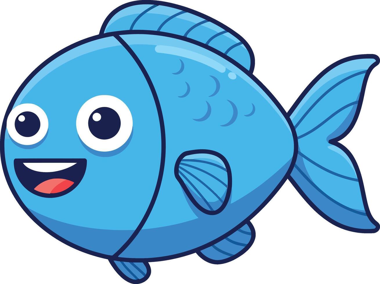 Happy blue fish swimming joyfully in a vibrant ocean environment, flat illustration vector
