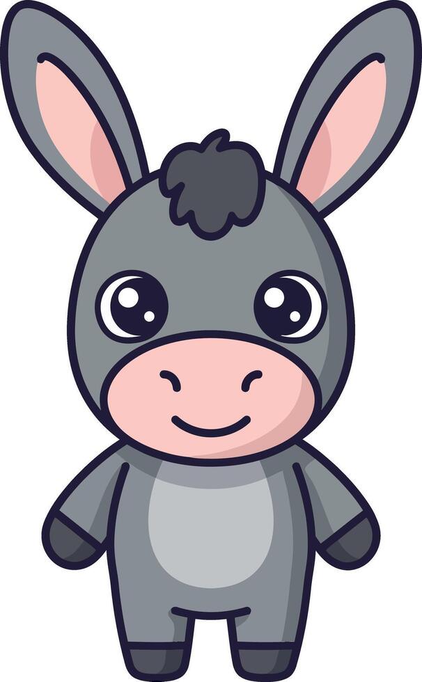 Cute cartoon donkey character with large eyes in flat design style illustration vector
