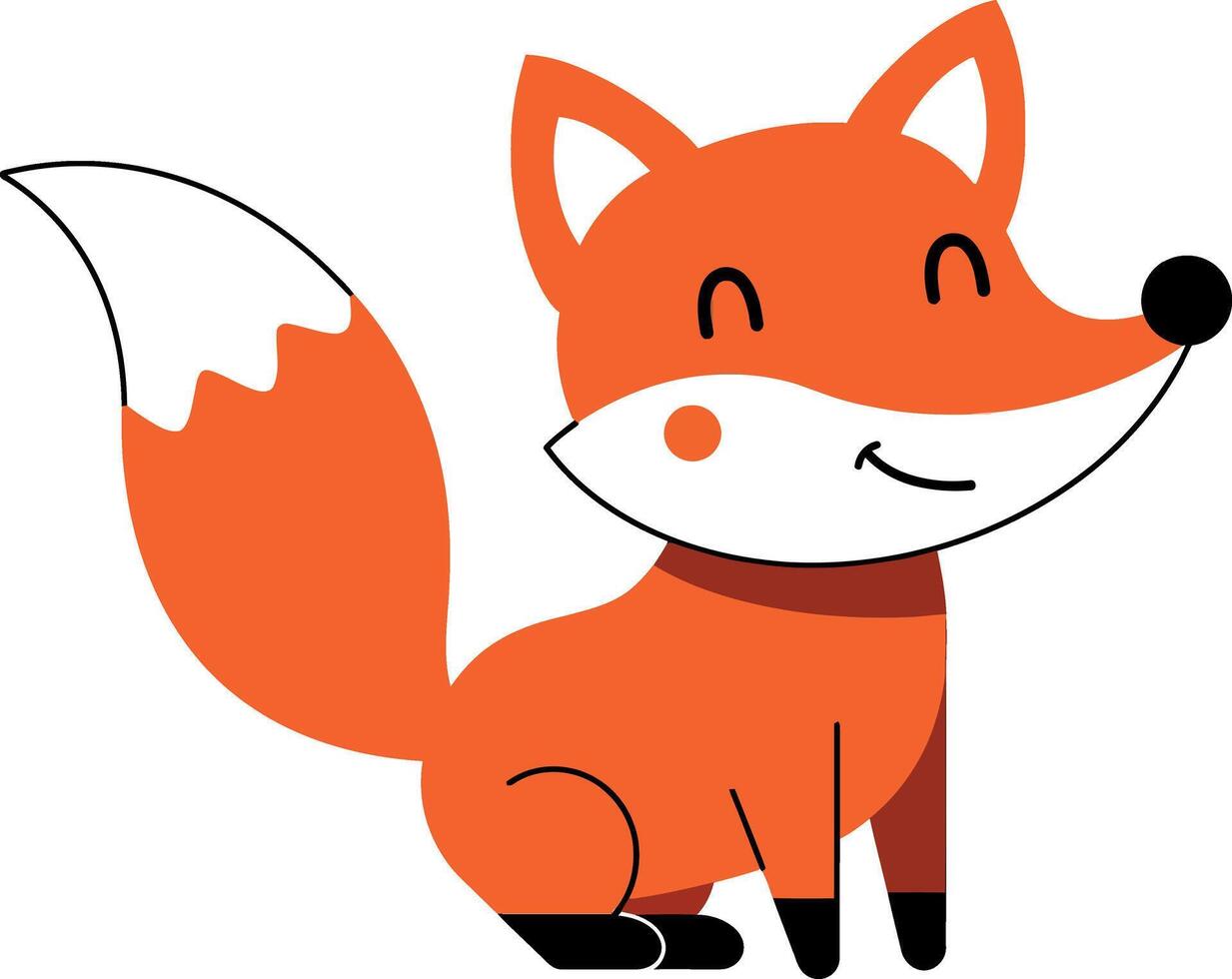 Cheerful orange fox character with a bushy tail in a minimal flat design illustration vector