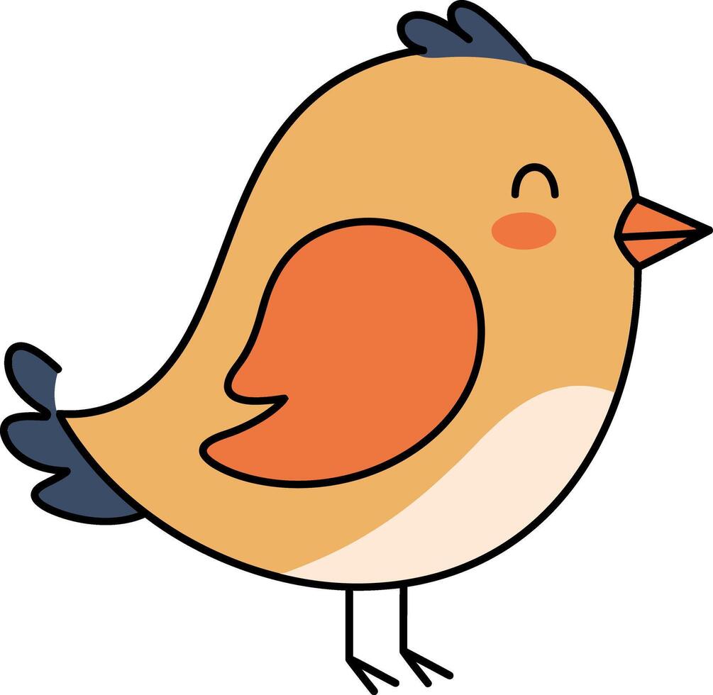 Cute cartoon bird with orange and blue feathers in a flat design illustration vector
