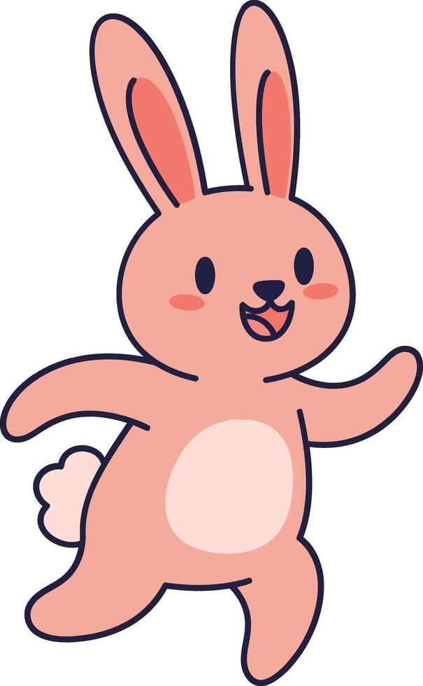 Cute pink rabbit character in a joyful running pose with flat design art vector