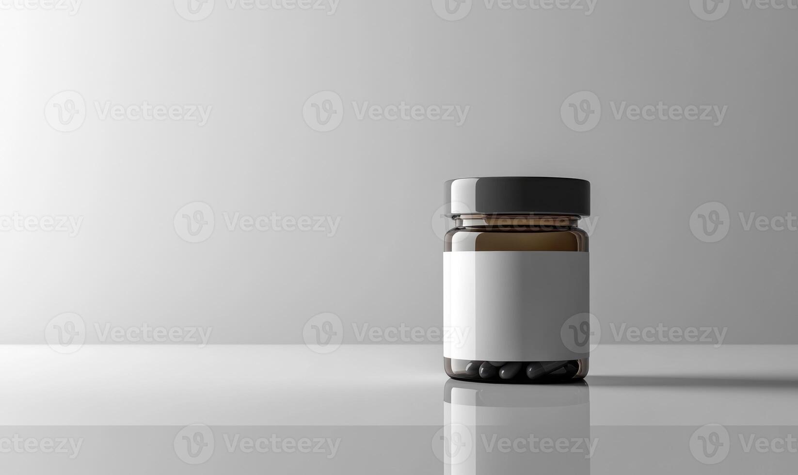 a bottle of pills on a table with a gray background photo