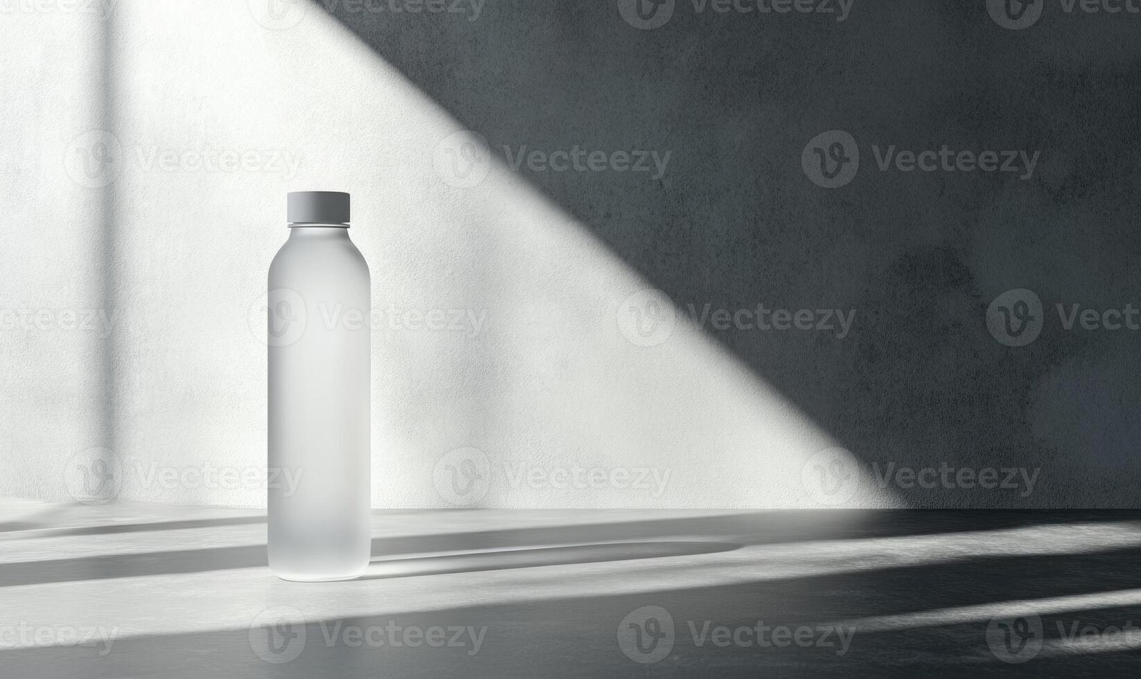 a white plastic bottle sitting on a table in front of a wall photo
