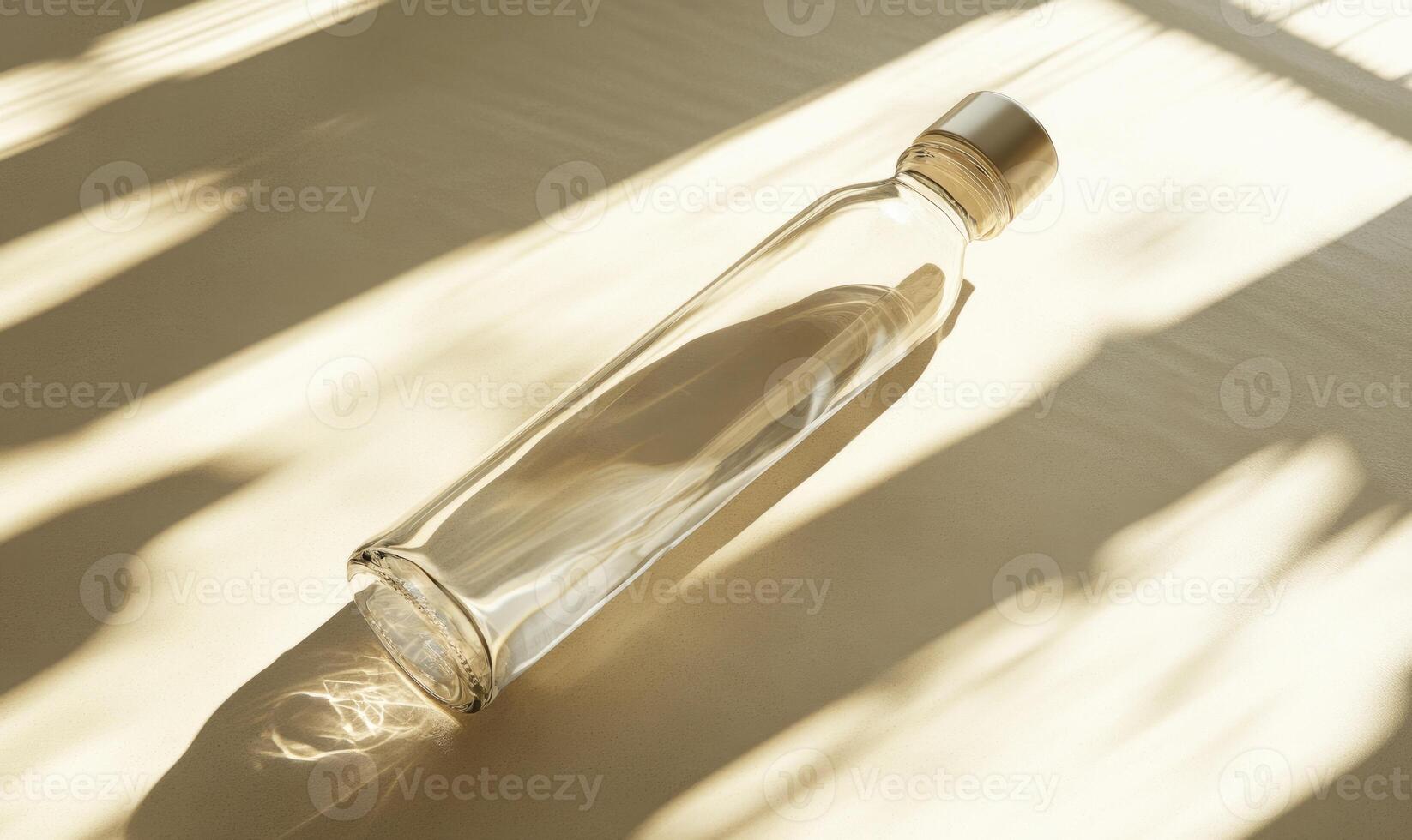 a glass bottle with a lid on a table photo