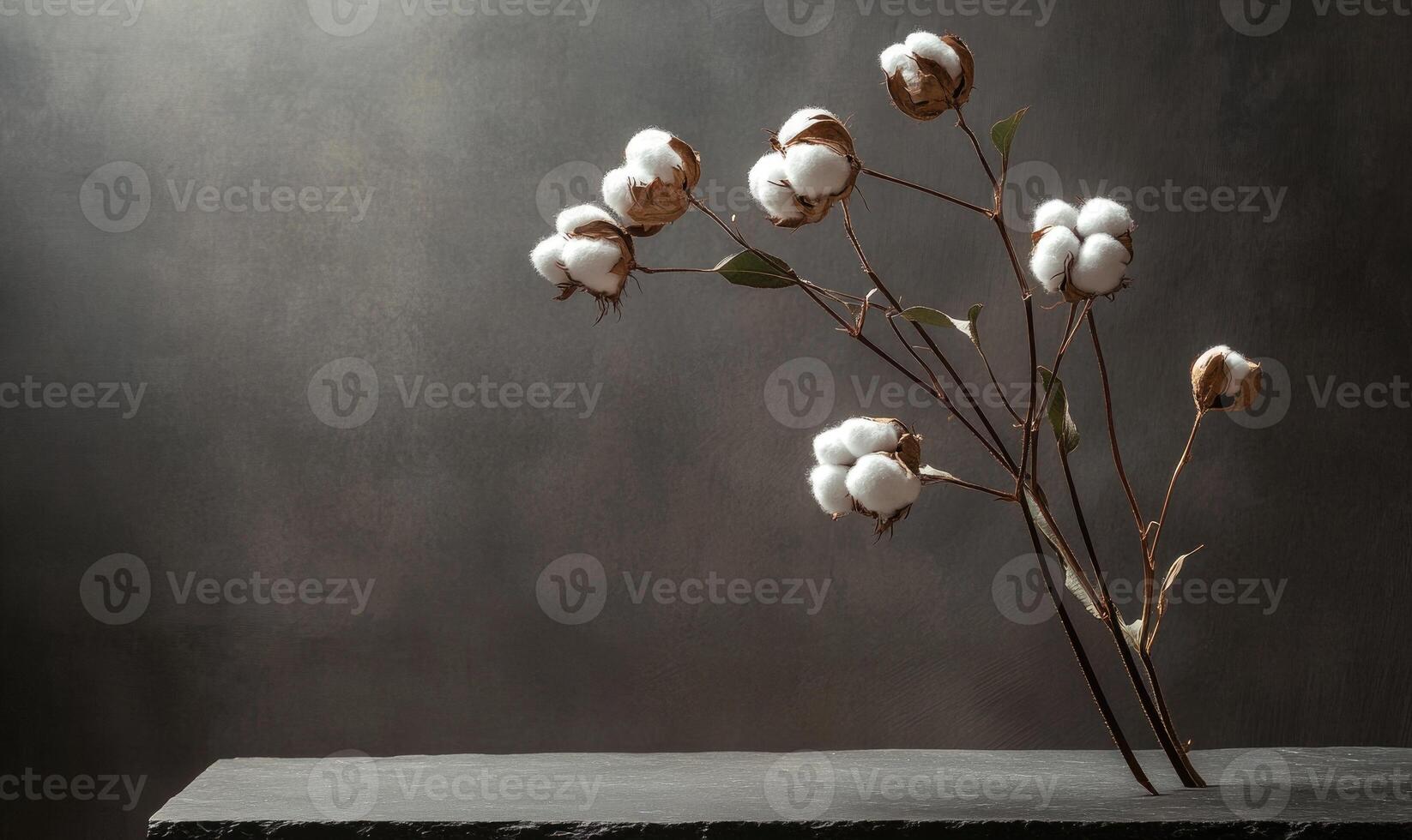 A bunch of cotton flowers are on a table photo