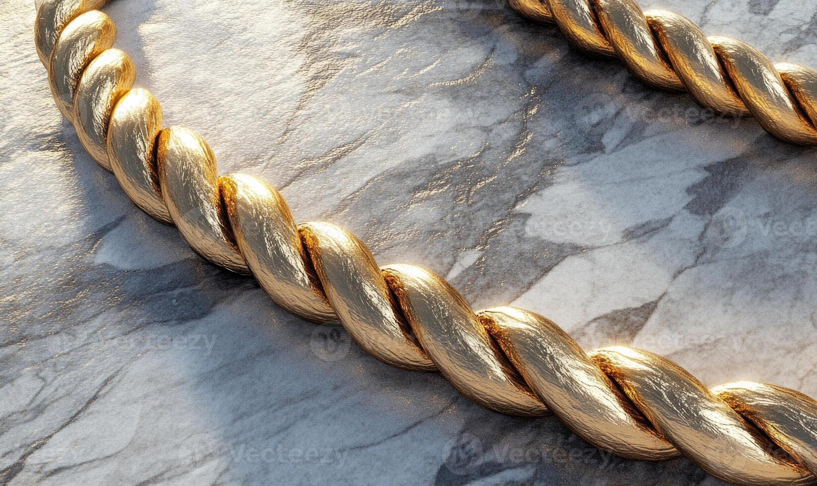 gold rope necklace on marble surface photo
