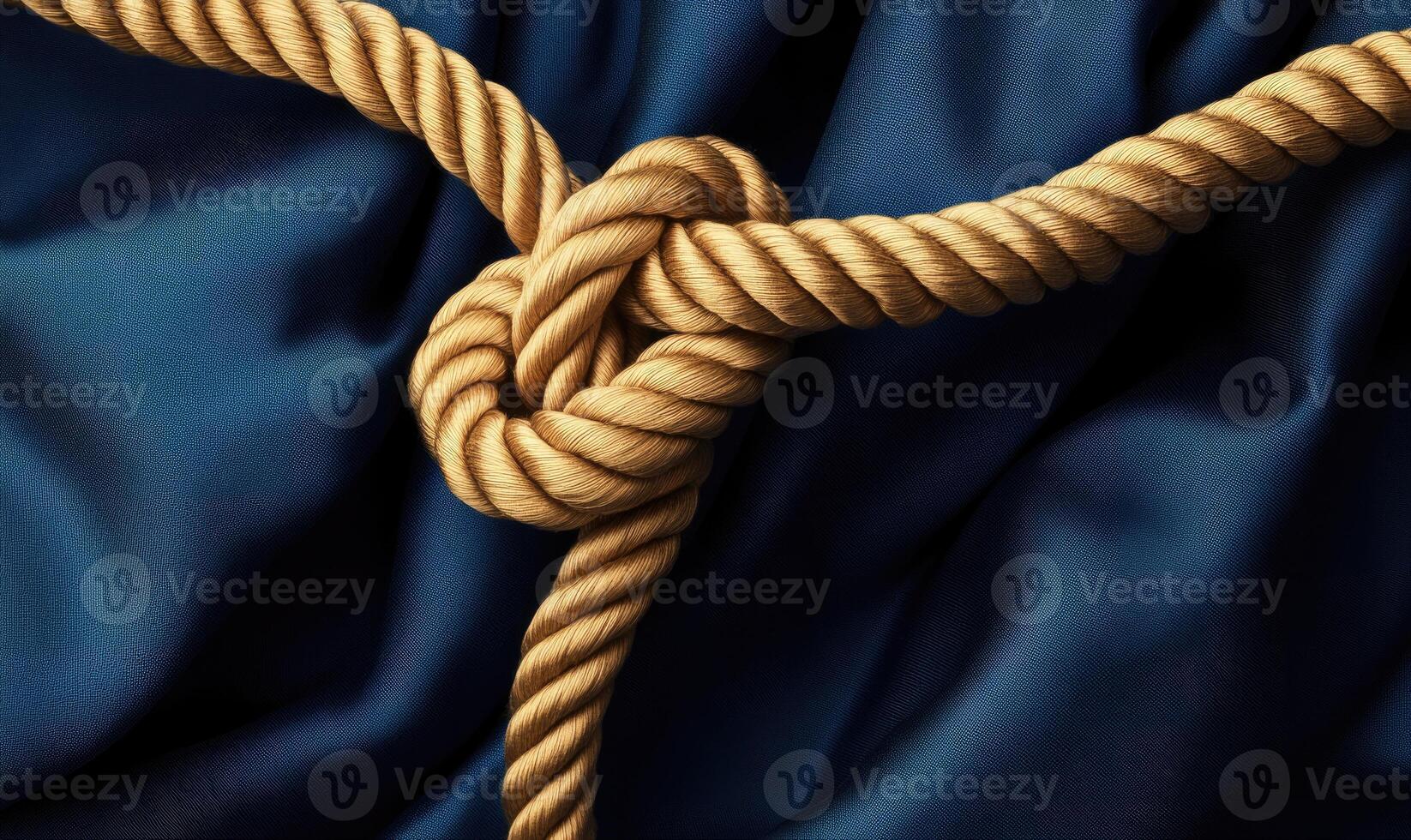 a close up of a rope tied to a blue cloth photo