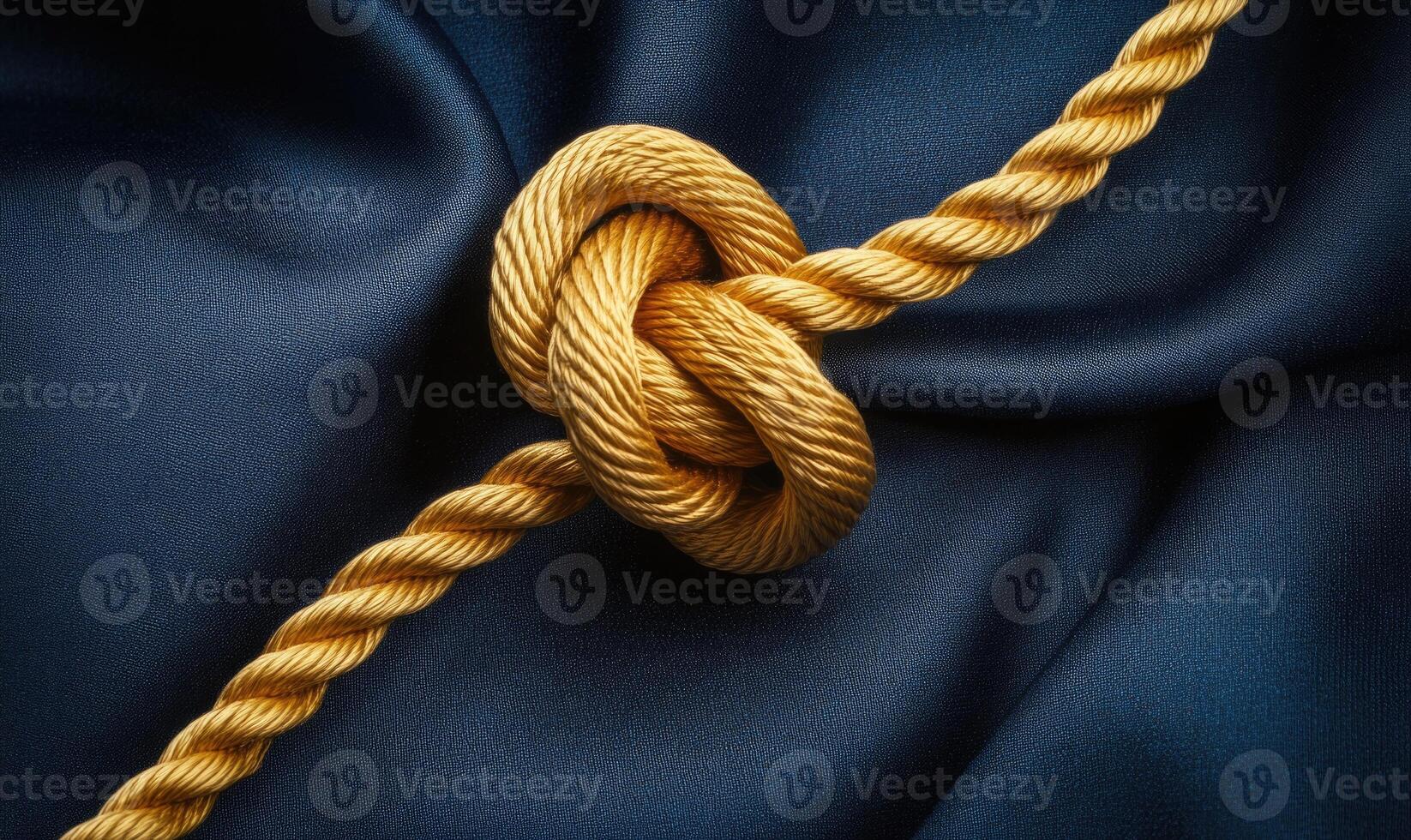 a golden knot on a blue cloth photo