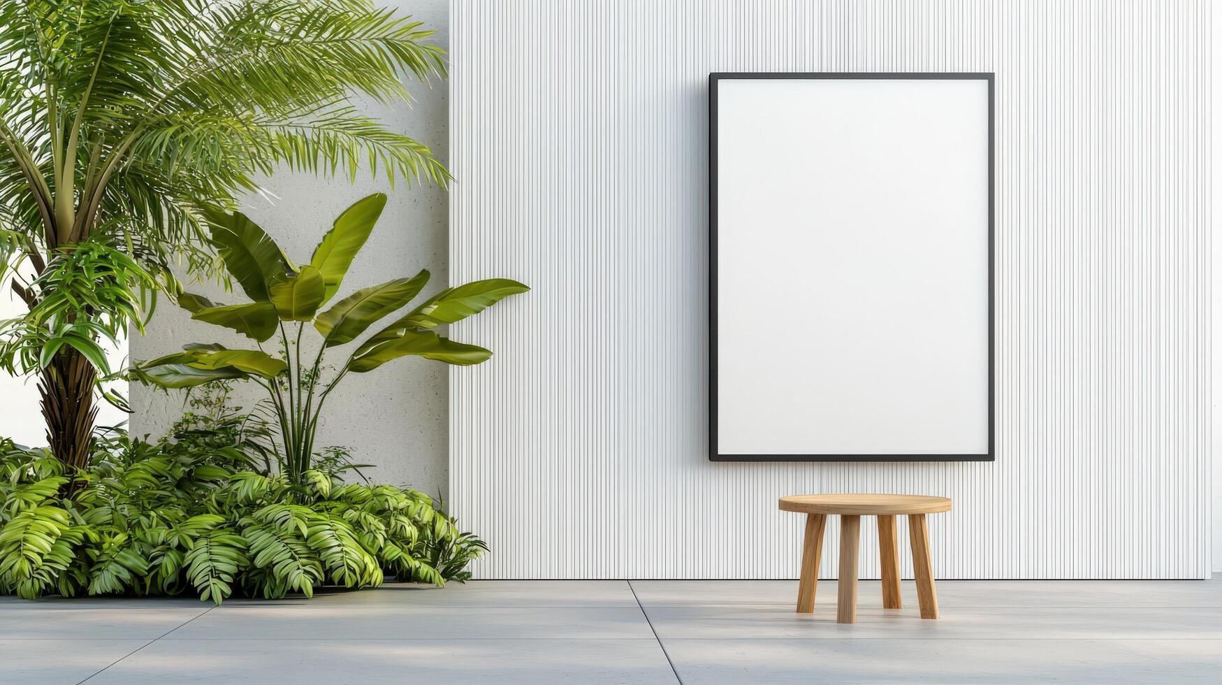 A white wall with a black frame and a large empty white picture frame photo