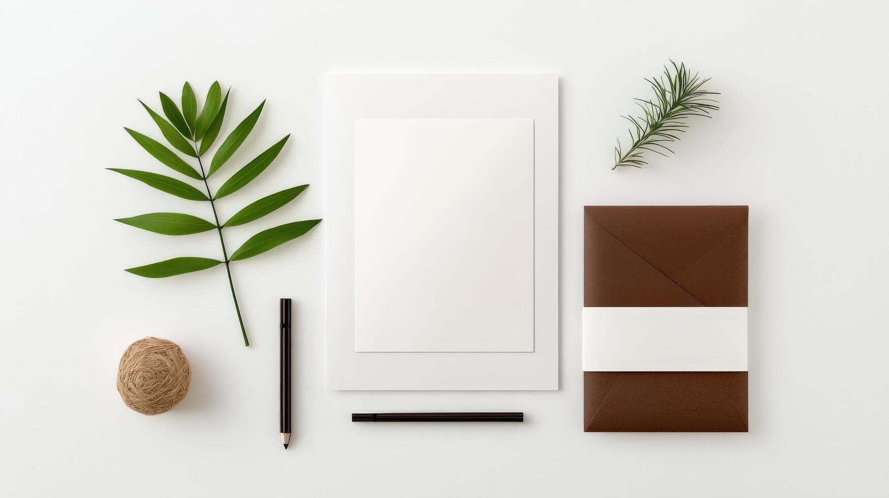 A white piece of paper with a brown envelope and a pen on it photo