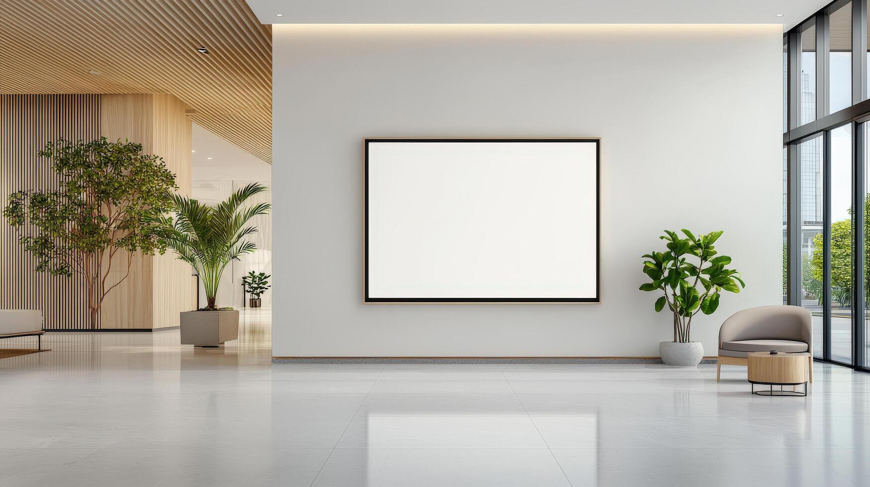 A large white wall with a blank space in the middle photo