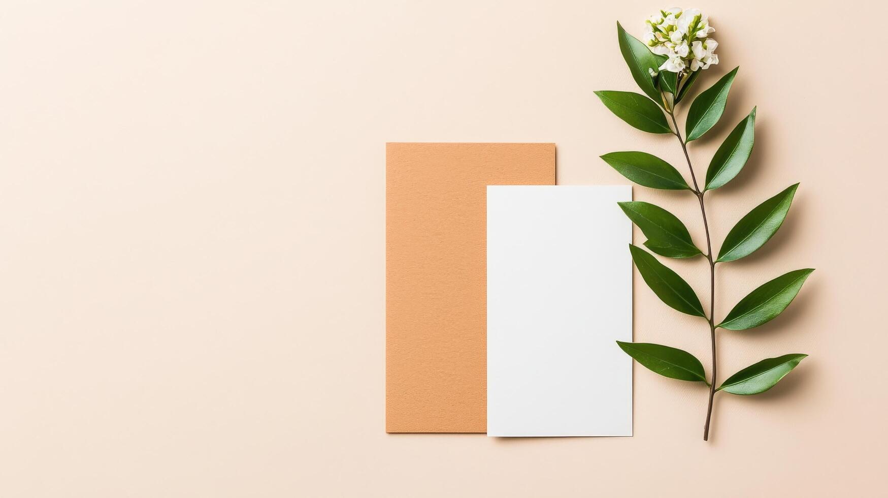Minimalist A white card with a leaf on top of it photo