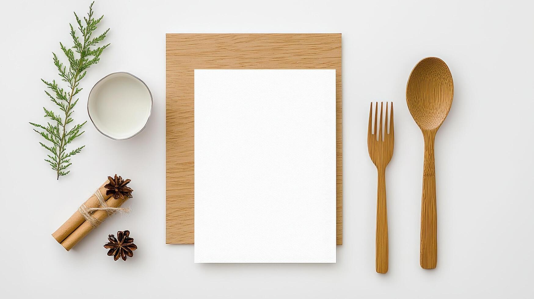 A white paper with a spoon and fork on it photo