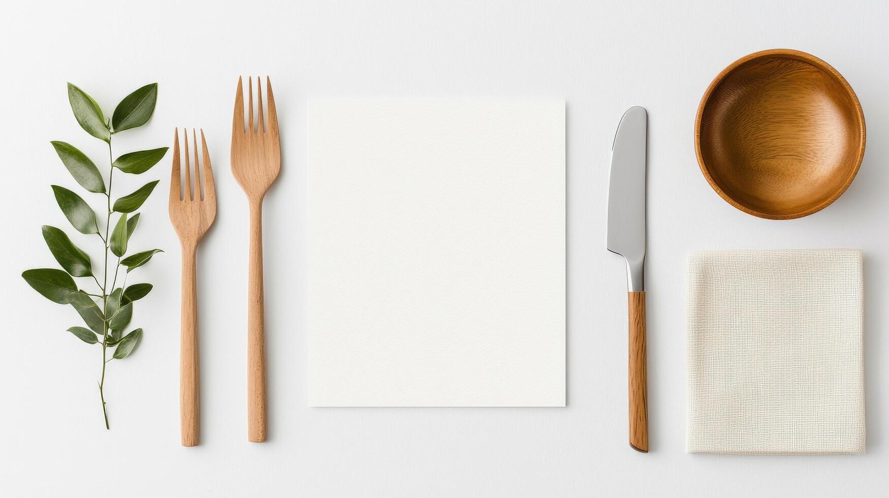 A white napkin with a fork, knife and spoon on it photo