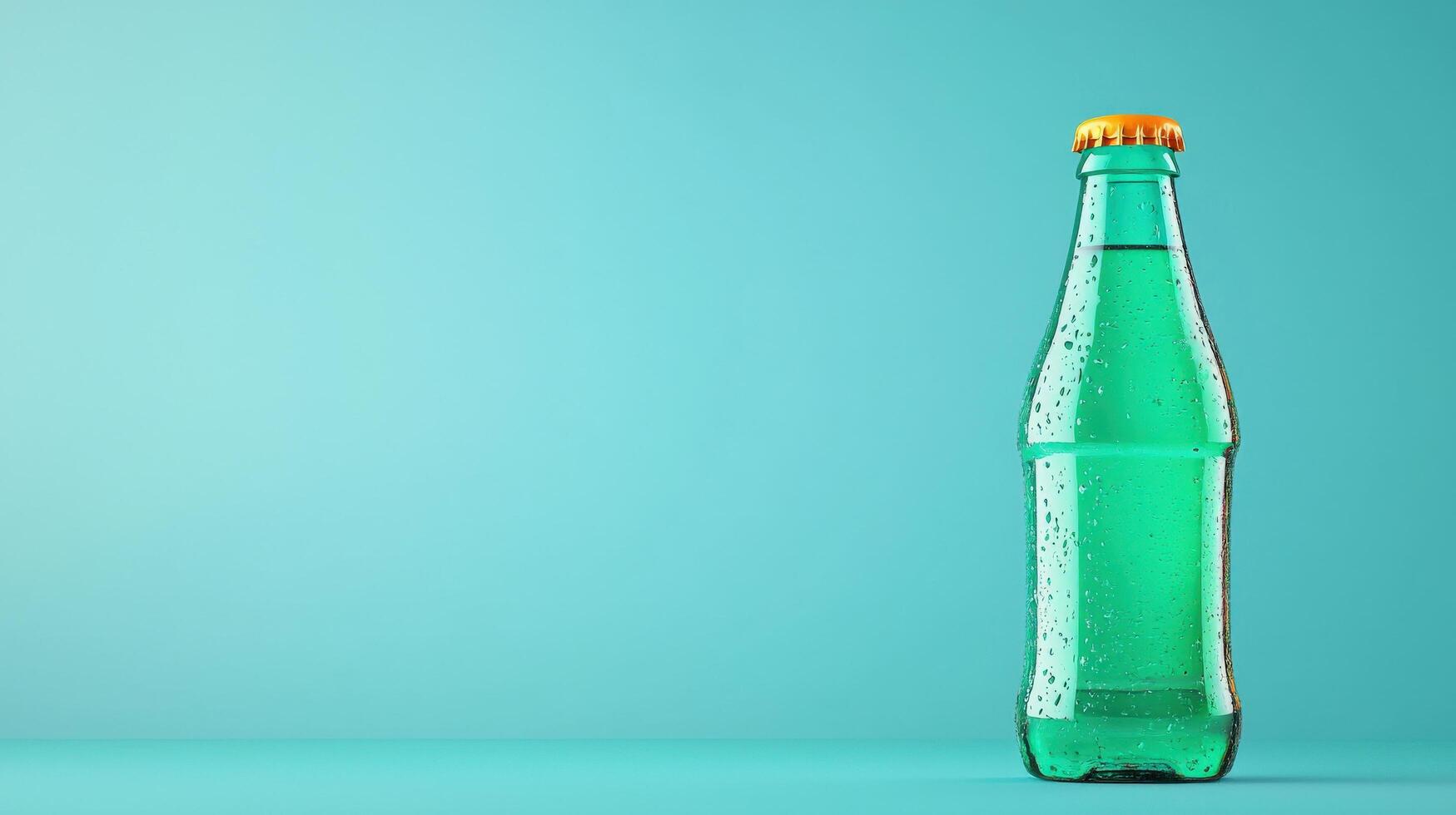 A green bottle of water with a yellow cap photo