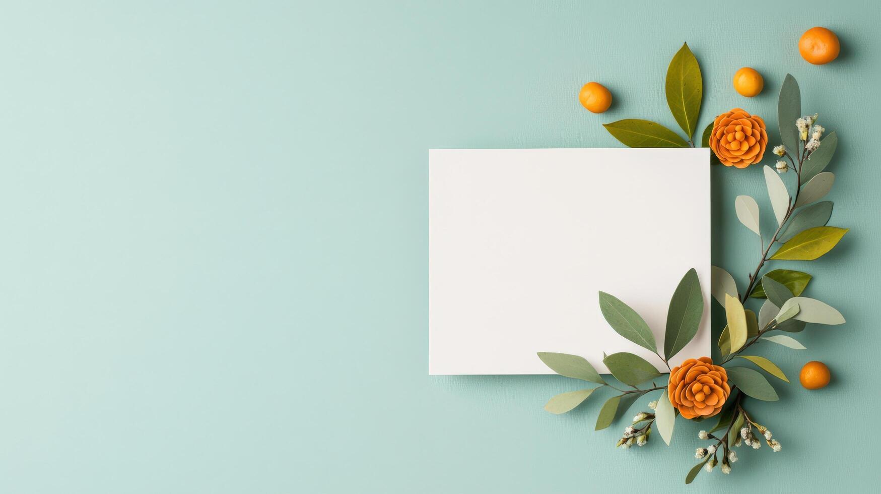 A white piece of paper with a flowery border and orange fruit on top photo
