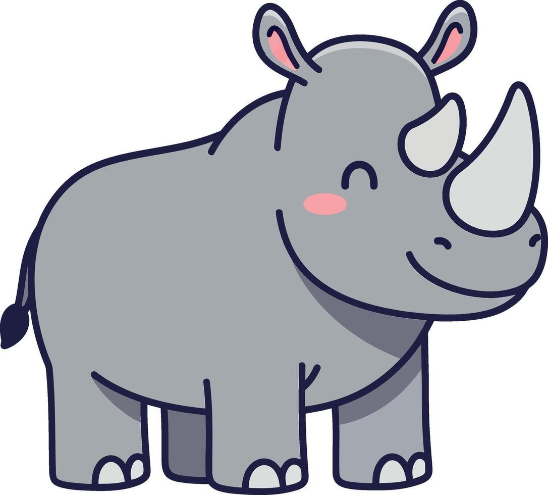 Cute cartoon rhinoceros with a friendly expression in flat art style vector