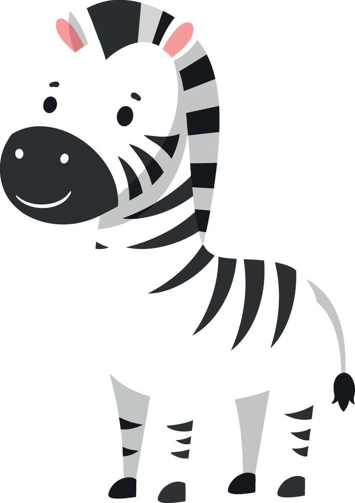 Cute cartoon zebra in a playful pose with bold black and white stripes in flat art vector